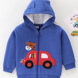 Kookie Kids Fleece Full Sleeves Fur Hooded Sweatjacket with Ear & Giraffe  Applique Detailing- Blue-picture-41