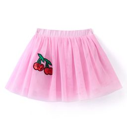 Babyhug Woven Party Wear Skirt With Sequinned Cherry Applique - Fuchsia-image-24