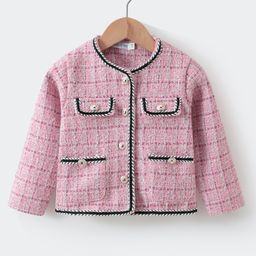 Kookie Kids Full Sleeves Checkered Jacket with Pockets - Pink-image-36