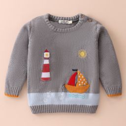 Ollypop Knit Full Sleeves Pullover Sweater with Boat Design - Melange Grey-picture-17