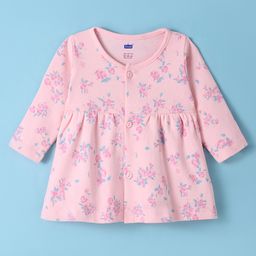 Simply Interlock Full Sleeves Floral Printed Frock - Pink-41