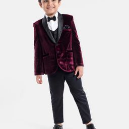Babyhug Velvet Woven Full Sleeves 4 Piece Solid Colour Party Suit - Wine-image-90