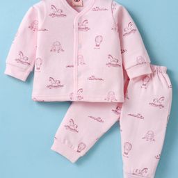 Zero Sinker Knit Full Sleeves Bunny Printed Night Suit - Light Pink-image-58