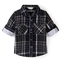 INFINITY Corduroy Cotton Full Sleeves Checked Shirt - Black-image-3