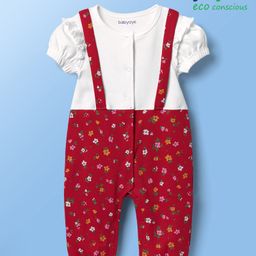 Babyoye 100% Cotton With Eco- Jiva Finish Puffed Sleeves Romper With Floral Print - Red & White-image-98