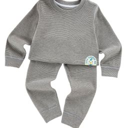 Little Surprise Box Cotton Full Sleeves Logo Patch Detailed Thermal Wear Set - Grey-image-74