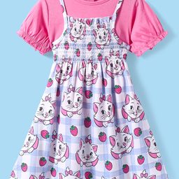 Babyhug Disney Single Jersey Knit Half Puffed Sleeves Inner Tee & Frock with Marie Print - Pink-picture-19