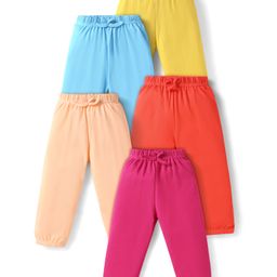 Babyhug Cotton Jersey Knit Full Length Solid Lounge Pants Pack of 5 - Multi Color-image-72