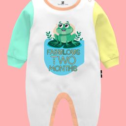 The Peppy Tend Monthly Birthday Theme 100% Cotton Full Sleeves Fabulous Two Months Text Printed Colour Blocked Romper - Multi Colour-9