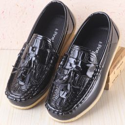 Pine Kids Textured Slip On Loafers - Black-image-89