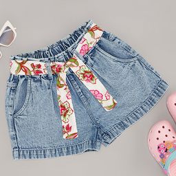 Pantaloons Junior Denim Mild Washed Shorts With Belt Set - Blue-picture-29