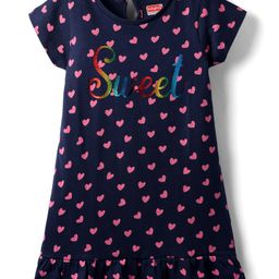 Babyhug Cotton Knit Half Sleeves Nighty With Heart Print - Navy Blue-picture-13
