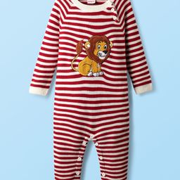 Babyhug Knit Full Raglan Sleeves Winter Wear Striped Romper With Lion Embroidery - Red-picture-31