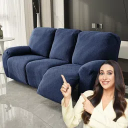 HOKIPO Navy Blue Jacquard 3 Seater Sofa Cover With Arms-image-36