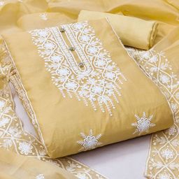 HERE&NOW Floral Embroidered Thread Work Chanderi Cotton Unstitched Dress Material-image-93