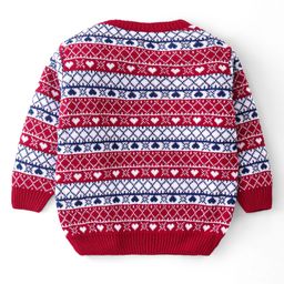 Babyhug Knitted Full Sleeves Sweater Set with Heart Design - Multicolour image 3