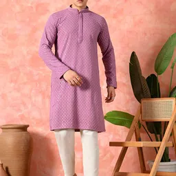 7 GEN Floral Embroidered Sequinned Mandarin Collar Straight Kurta-picture-25