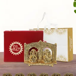 INTERNATIONAL GIFT Gold-Toned 7 Pcs Laxmi Ganesh Idol Showpiece With Diya And Gift Box-image-72