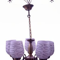 Somil Antique 5-Light Chandelier with Glass Shades, Black and White Lighting Effect, Metal Fitting. LED Compatible. Dia: 42 X 42 X 100 Cm.-image-87
