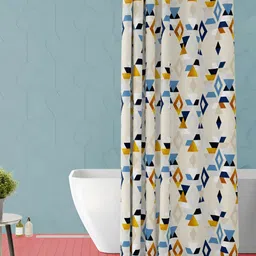 ArtzFolio Off White & Blue Printed Waterproof Shower Curtain-15