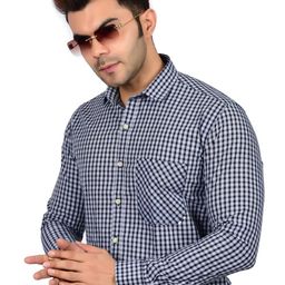 Heed Attentive Men Standard Fit Spread Collar Gingham Checked Cotton Formal Shirt-image-52