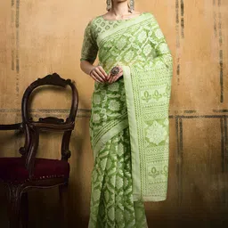 House of Pataudi Chanderi Printed Saree With Blouse Piece-image-34