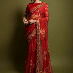Thishma Floral Sequinned Pure Chiffon Saree-picture-5