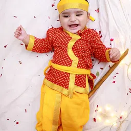 KID1 Boys Floral Printed V-Neck Straight Angrakha Pure Cotton Kurta With Dhoti Pants-image-46