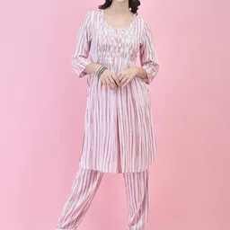 Shree Women Striped Regular Liva Kurta with Harem Pants-picture-18