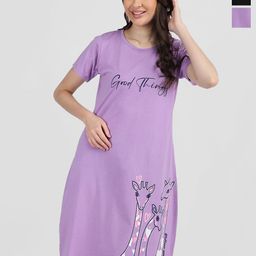 Duchess Pack Of 2 Typography Printed Cotton T-shirt Nightdress-image-52