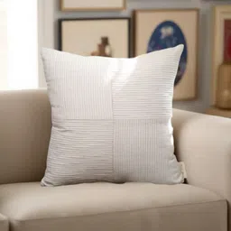 Home Prides White & Beige Striped Square Linen Cushion Covers-image-11