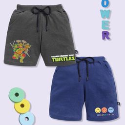 YK X Minute Mirth Boys Assorted Pack Of 2 Mutant Ninja Turtles Printed Cotton Shorts-image-56