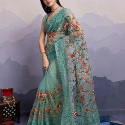 VAIRAGEE Floral Embroidered Net Saree image 4