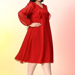 PrettyPlus by Desinoor.com Plus Size V-Neck Cuffed Sleeves Wrap Midi Dress image 3