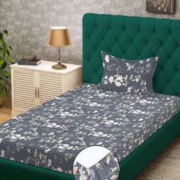 KLOTTHE Grey Floral Printed 300 TC Fitted Single Bedsheet Set- 2.25mx1.50m-picture-45
