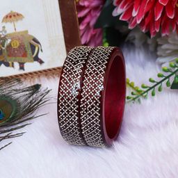 TAJ BRIDAL STORE Set Of 2 Rhinestone Studded Kada Bangles-image-37