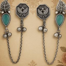 EL REGALO Artificial Stones Studded and Beaded Teardrop Shaped Drop Earrings With Ear Cuff-picture-5