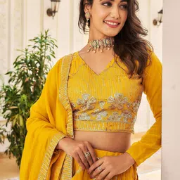 BAESD Embroidered Thread Work Semi-Stitched Lehenga & Unstitched Blouse With Dupatta image 2