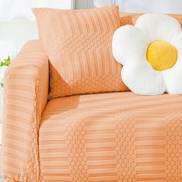 Lukzer Orange Printed Polyester 1 Piece Sofa Cover With Arms-image-97