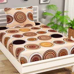 VAS COLLECTIONS Beige & Brown Geometric 144 TC Single Bedsheet with 1 Pillow Covers-picture-9