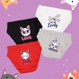 NUSYL Girls Pack Of 4 Cute Cat & Bunny Printed Pure Cotton Basic BriefsNUGCBRFPO4.0010-image-14