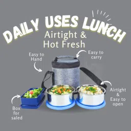 Tiffin box for kids 2 airtight container 280ml and with 1 pickle box 130ml 3 Containers Lunch Box-23