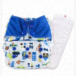 Babyhug Free Size Reusable Contrast Flap Closure Cloth Diaper With Insert Vehicle Print - Blue-25