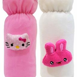 Brandonn Velvet Shearing Soft Bottle Cover With Motif White Pink Pack of 2 - Fits upto 250 ml each-image-35