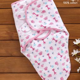 Babyhug Cotton Swaddle Wrapper Printed - Pink & White-image-6