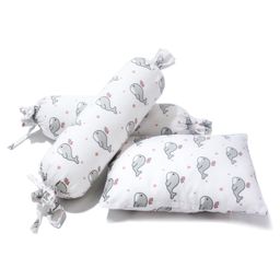 The White Cradle Cot Pillow and 2 Bolsters Set with Fillers Whale Print - Grey-image-92