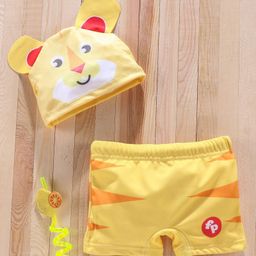 Mom's Love Swimming Trunks with Cap Lion Design - Yellow-image-38