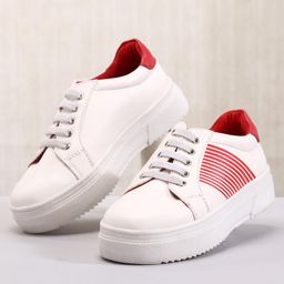 Pine Kids Casual Elasticated Lace Closure Shoes with Chunky Sole - White Red-image-50