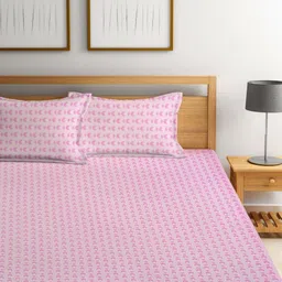Myntra Elegant Homes Pink Geometric Printed 300 TC Fitted King Bedsheet Set 2.5 m X 2.2 m-image-40