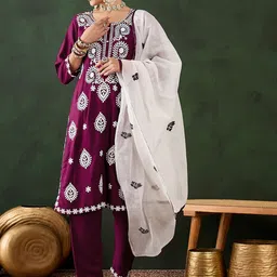 MANVAA Women Floral Embroidered Regular Thread Work Kurta with Salwar & With Dupatta-image-96